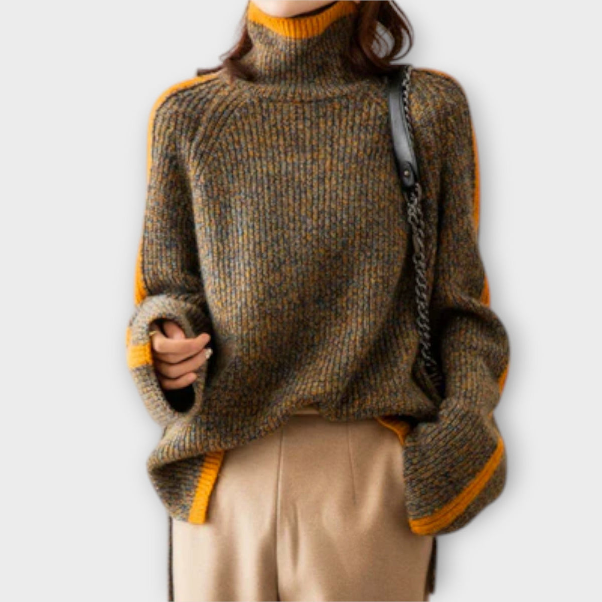 Breseis | Pull brun rayé à col roulé