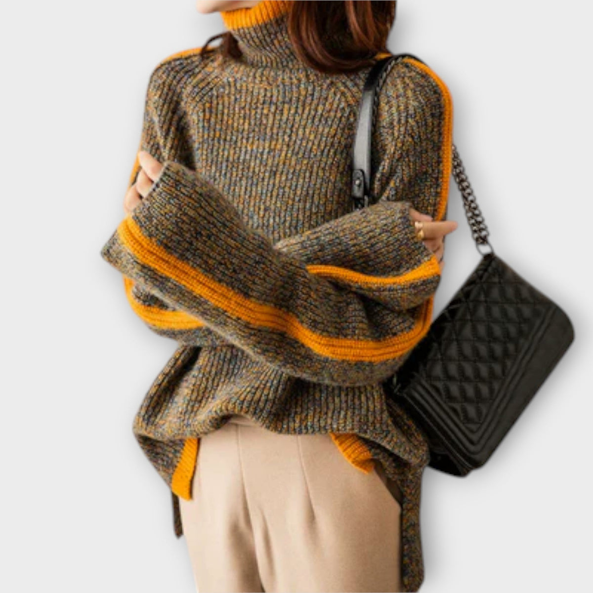 Breseis | Pull brun rayé à col roulé