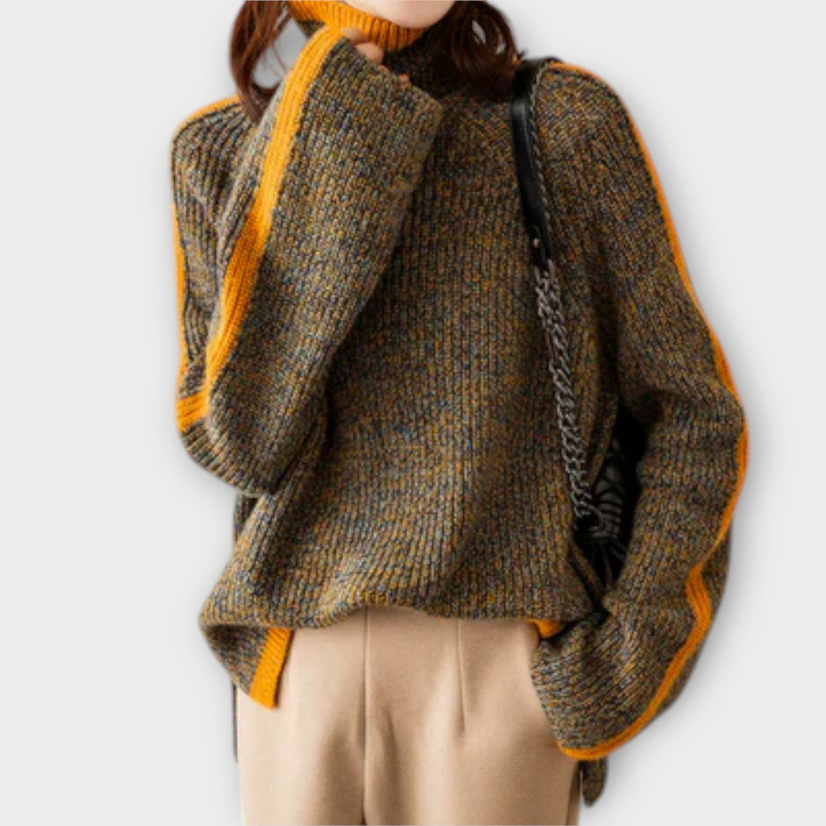Breseis | Pull brun rayé à col roulé