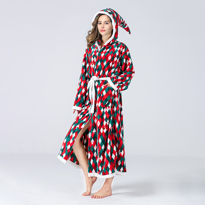 Peignoir de Noël à capuche et carreaux — Amielle Paris