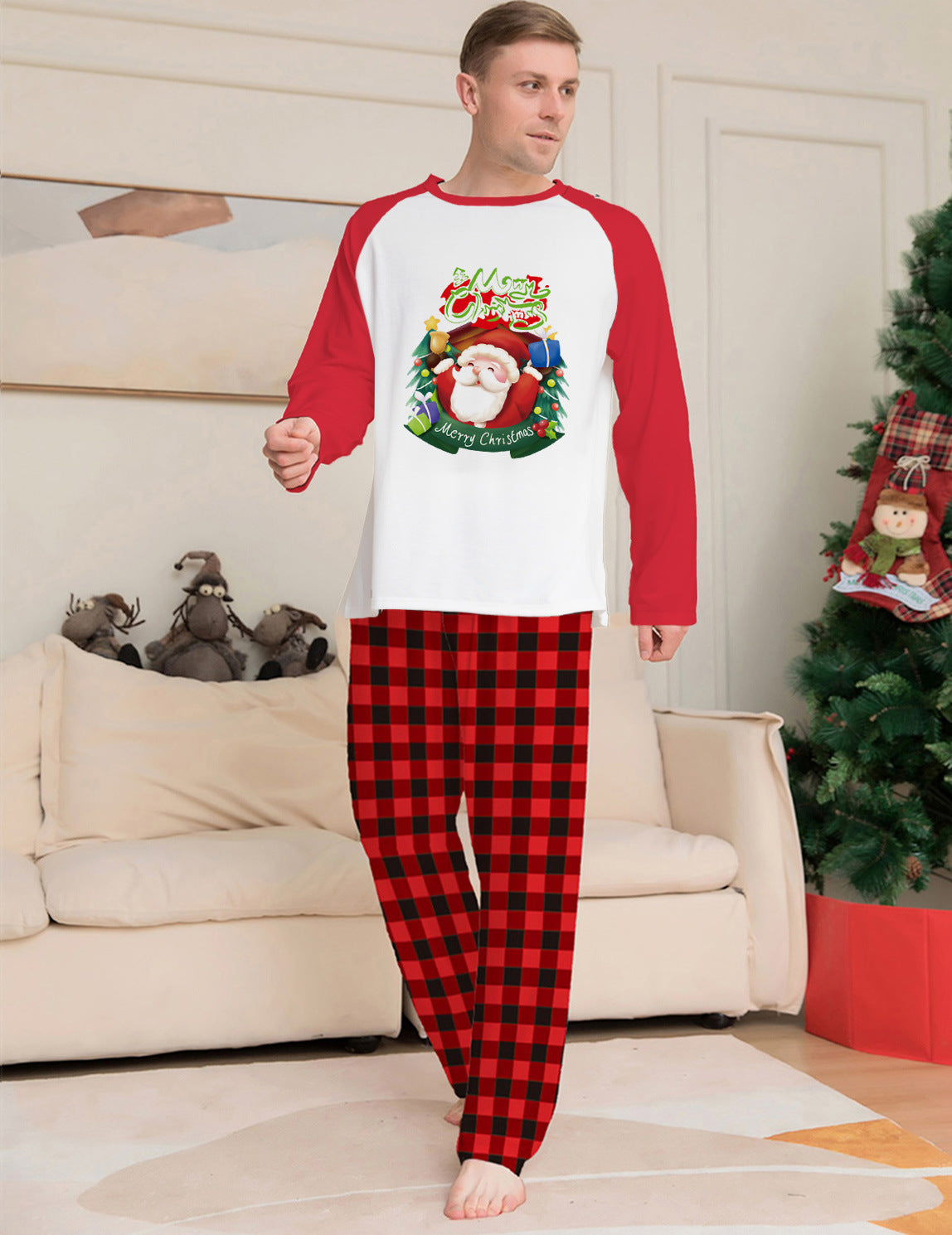 Pyjama de Noël à Père Noël et pantalon à carreaux — Amielle Paris