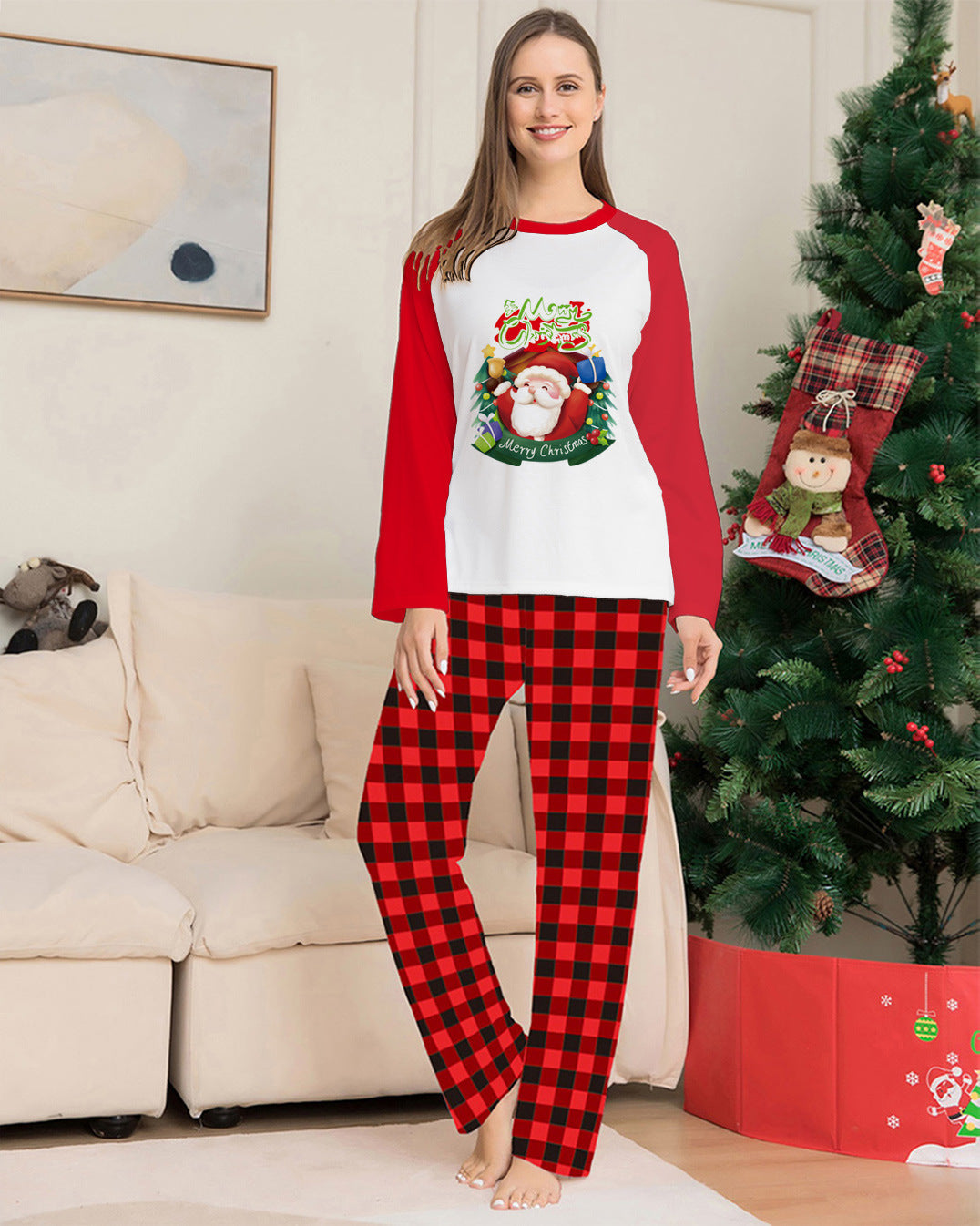 Pyjama de Noël à Père Noël et pantalon à carreaux — Amielle Paris
