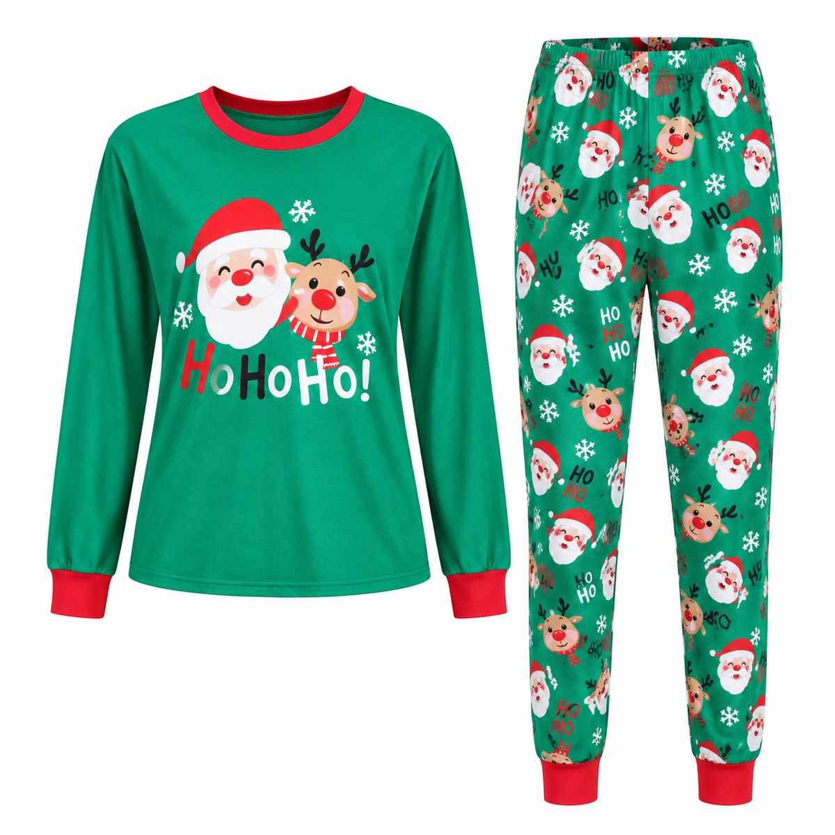Pyjama de Noël vert à Père Noël et rennes — Amielle Paris