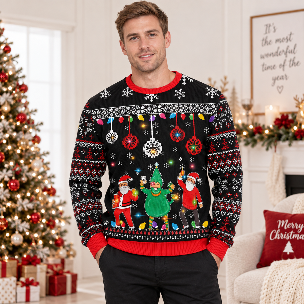 Pull de Noël homme à motifs fantaisie — Amielle Paris