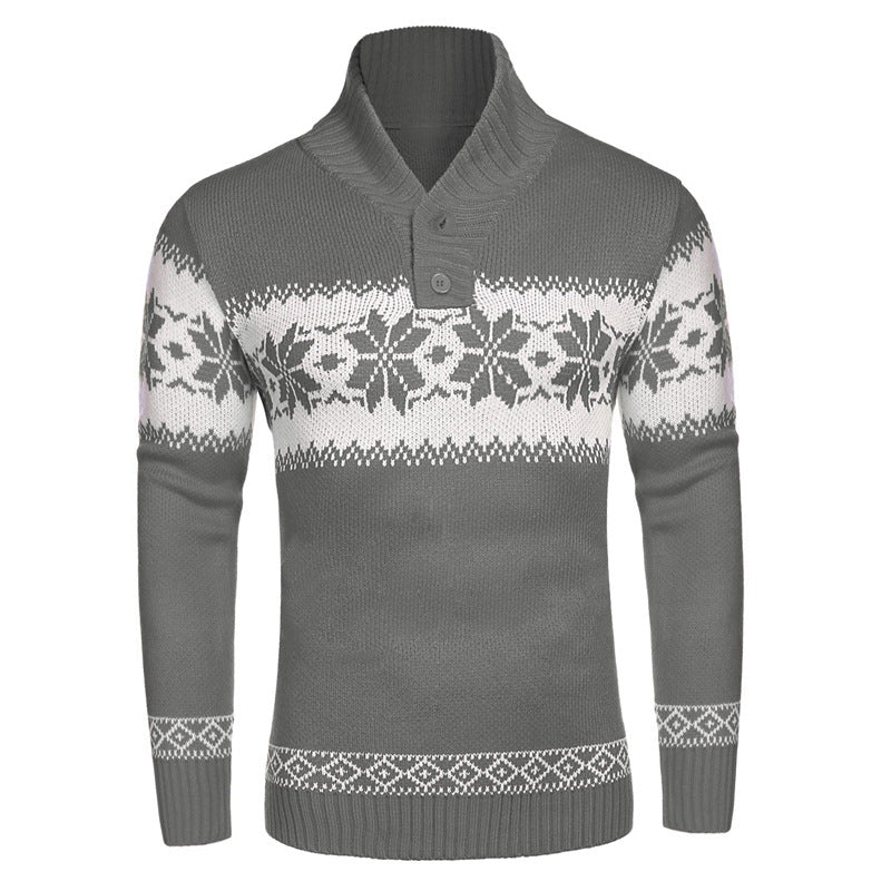 Pull de Noël homme à flocons et col boutonné — Amielle Paris