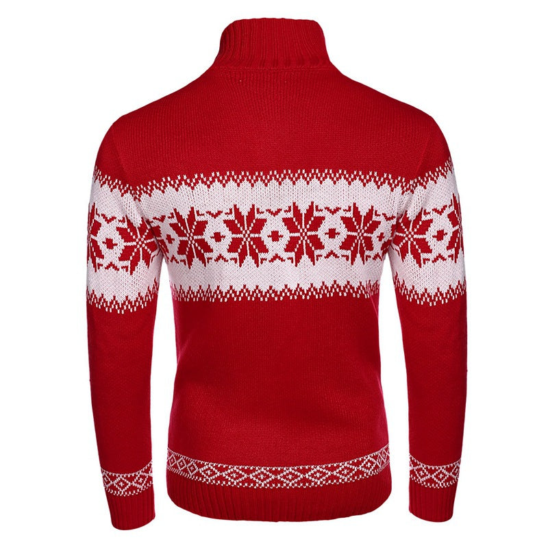 Pull de Noël homme à flocons et col boutonné — Amielle Paris