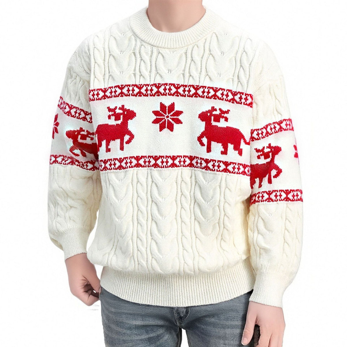 Pull de Noël homme à rennes et torsades — Amielle Paris