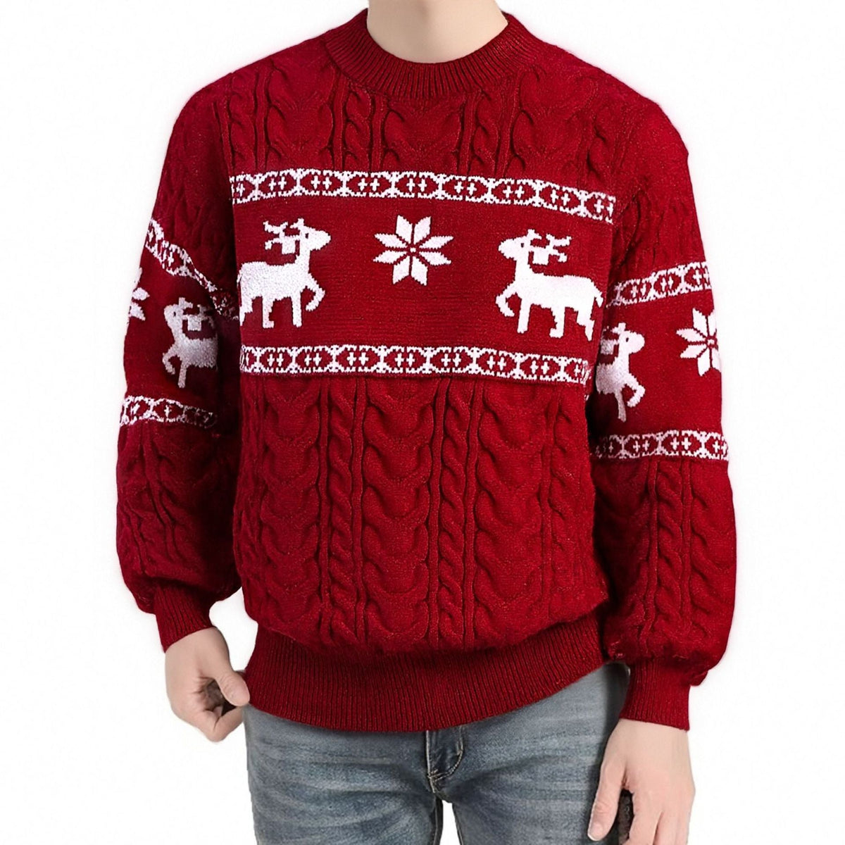 Pull de Noël homme à rennes et torsades — Amielle Paris