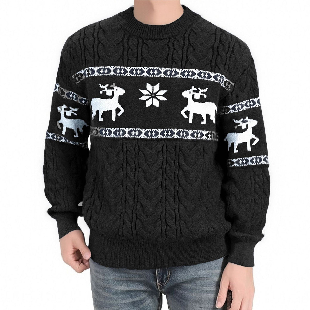 Pull de Noël homme à rennes et torsades — Amielle Paris