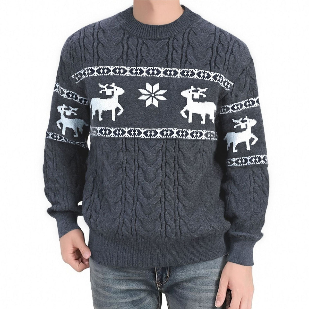 Pull de Noël homme à rennes et torsades — Amielle Paris
