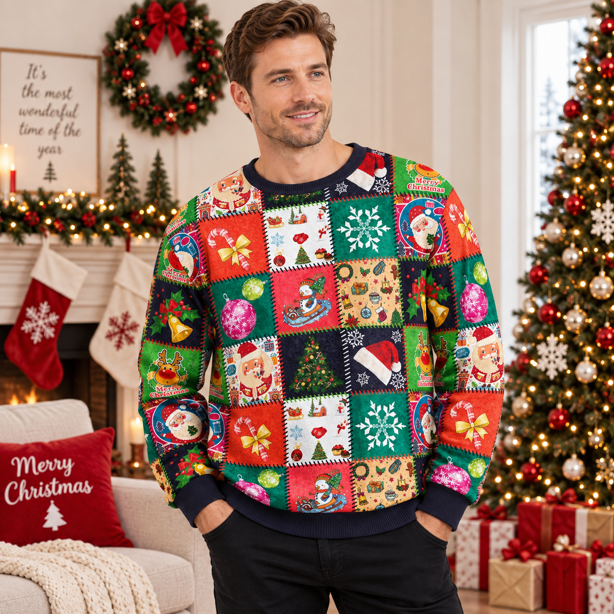 Pull de Noël en coton à motifs multicolores — Amielle Paris