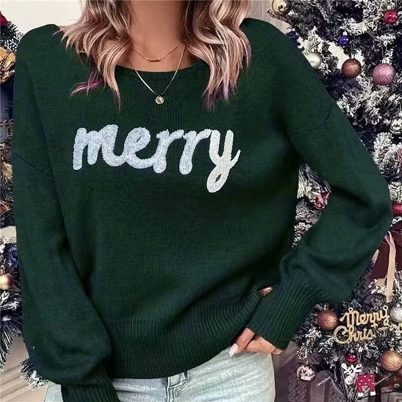 Pull de Noël en maille à inscription Merry — Amielle Paris