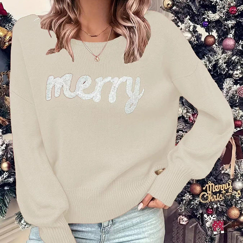 Pull de Noël en maille à inscription Merry — Amielle Paris