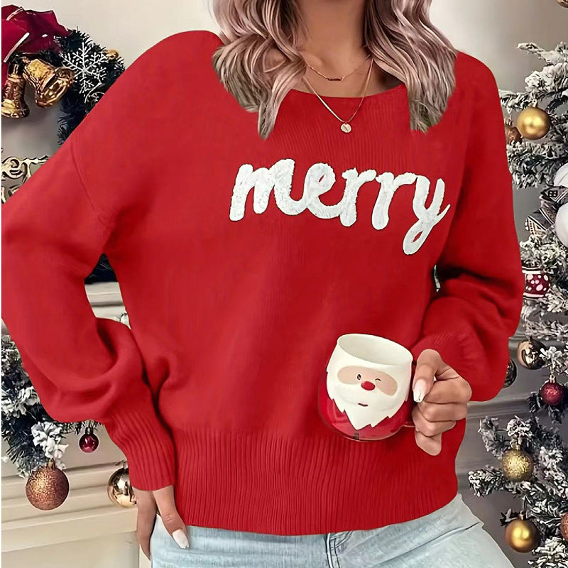 Pull de Noël en maille à inscription Merry — Amielle Paris