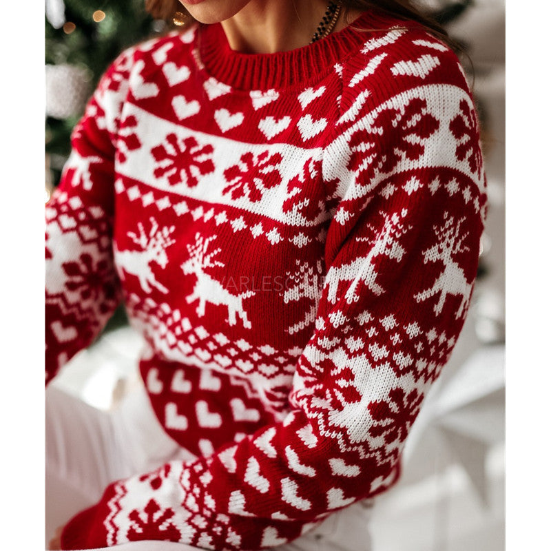 Pull de Noël en maille à rennes et flocons — Amielle Paris