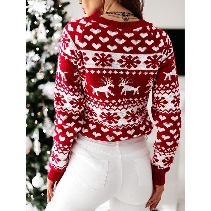 Pull de Noël en maille à rennes et flocons — Amielle Paris