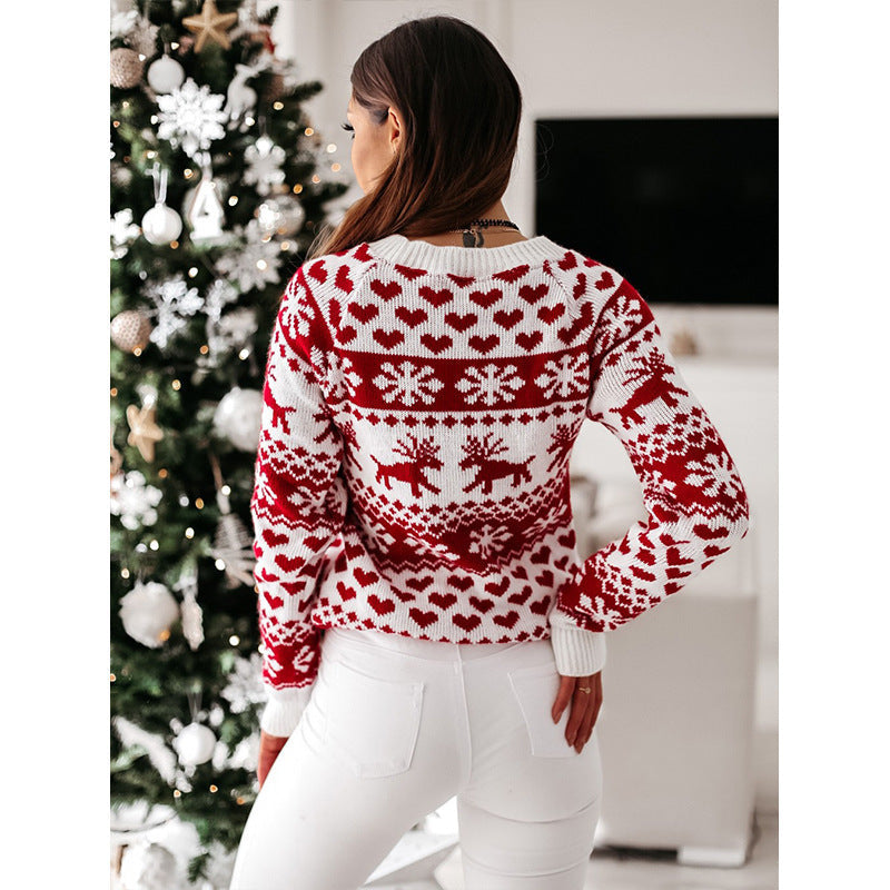 Pull de Noël en maille à rennes et flocons — Amielle Paris