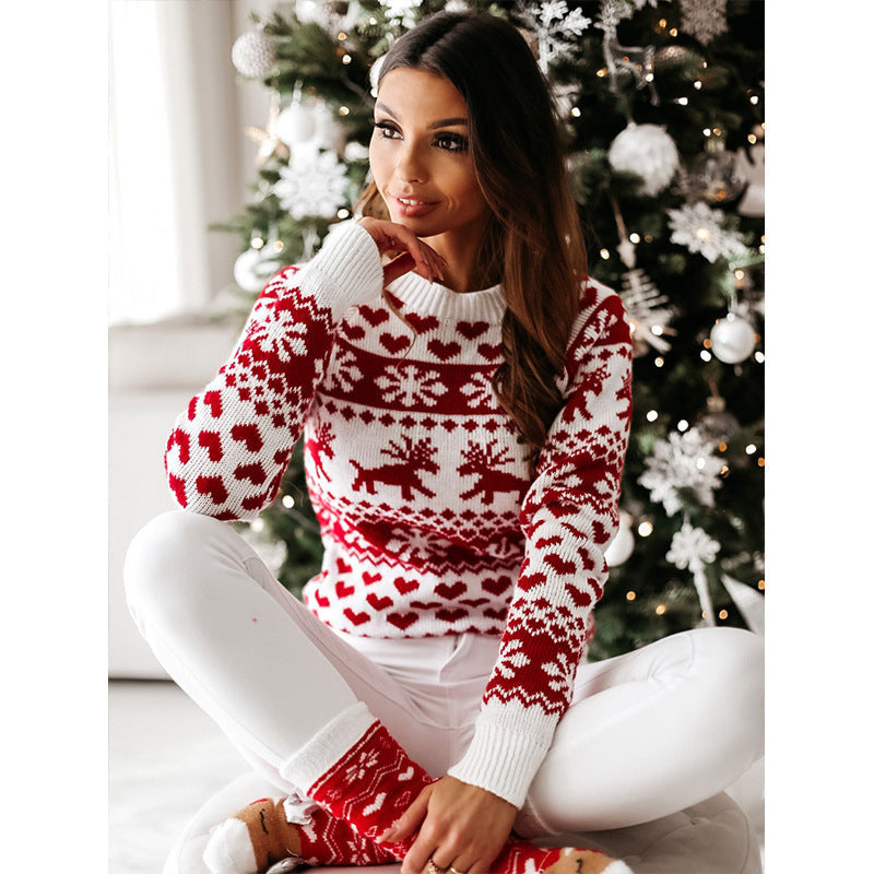 Pull de Noël en maille à rennes et flocons — Amielle Paris