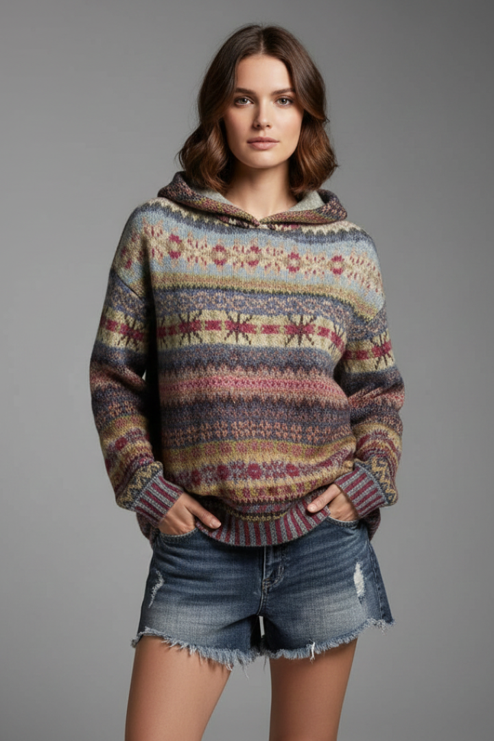 Pull à capuche en maille à motifs nordiques — Amielle Paris