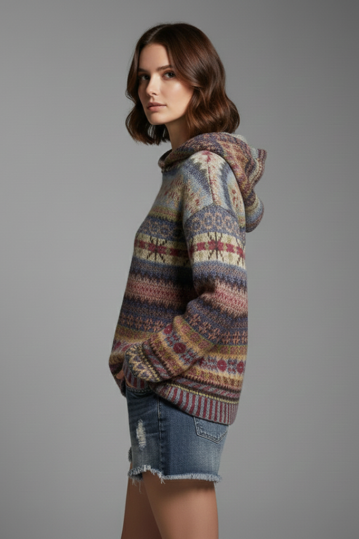 Pull à capuche en maille à motifs nordiques — Amielle Paris