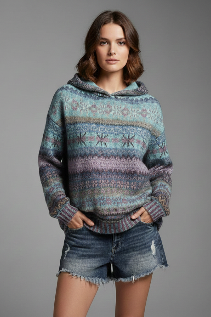 Pull à capuche en maille à motifs nordiques — Amielle Paris