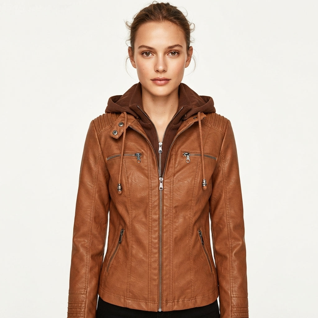 Veste aspect cuir à capuche amovible — Amielle Paris