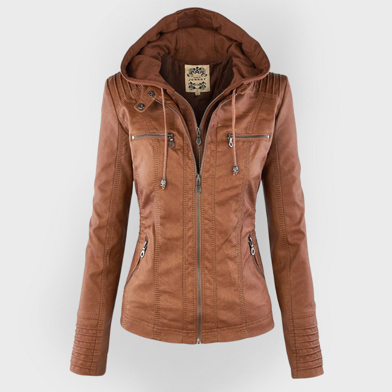 Veste aspect cuir à capuche amovible — Amielle Paris