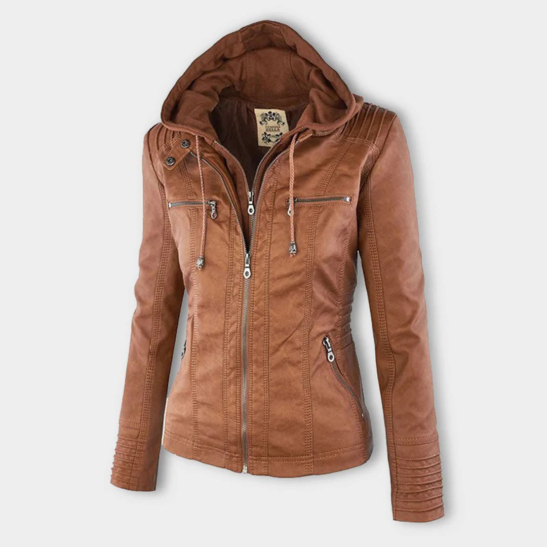 Veste aspect cuir à capuche amovible — Amielle Paris