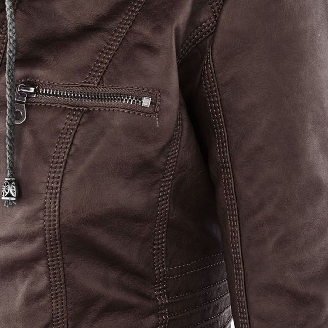 Veste aspect cuir à capuche amovible — Amielle Paris