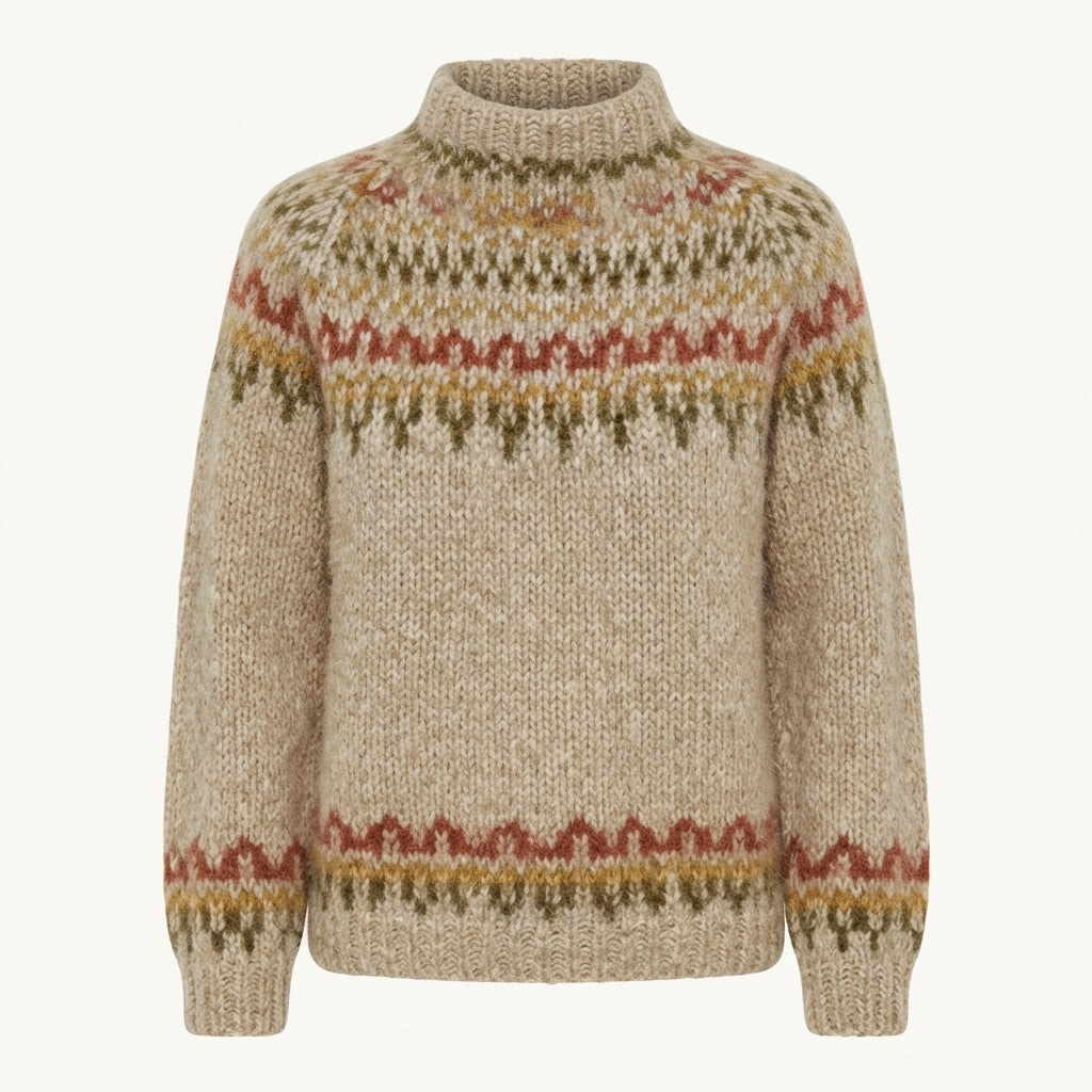 Pull en grosse maille nordique à col montant — Amielle Paris