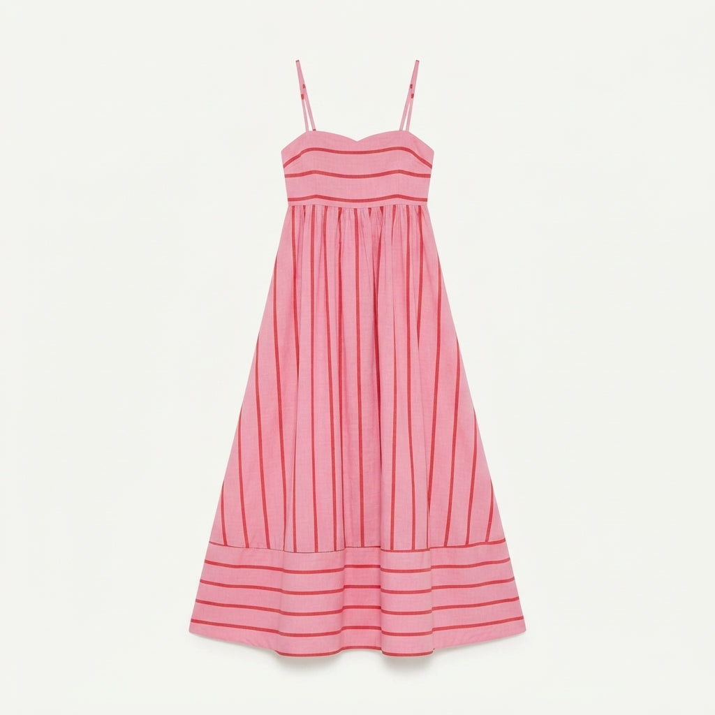 Robe longue rayée à encolure carrée — Amielle Paris