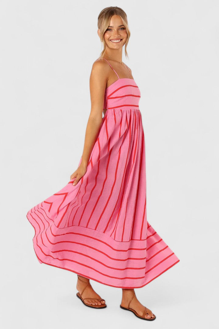Robe longue rayée à encolure carrée — Amielle Paris