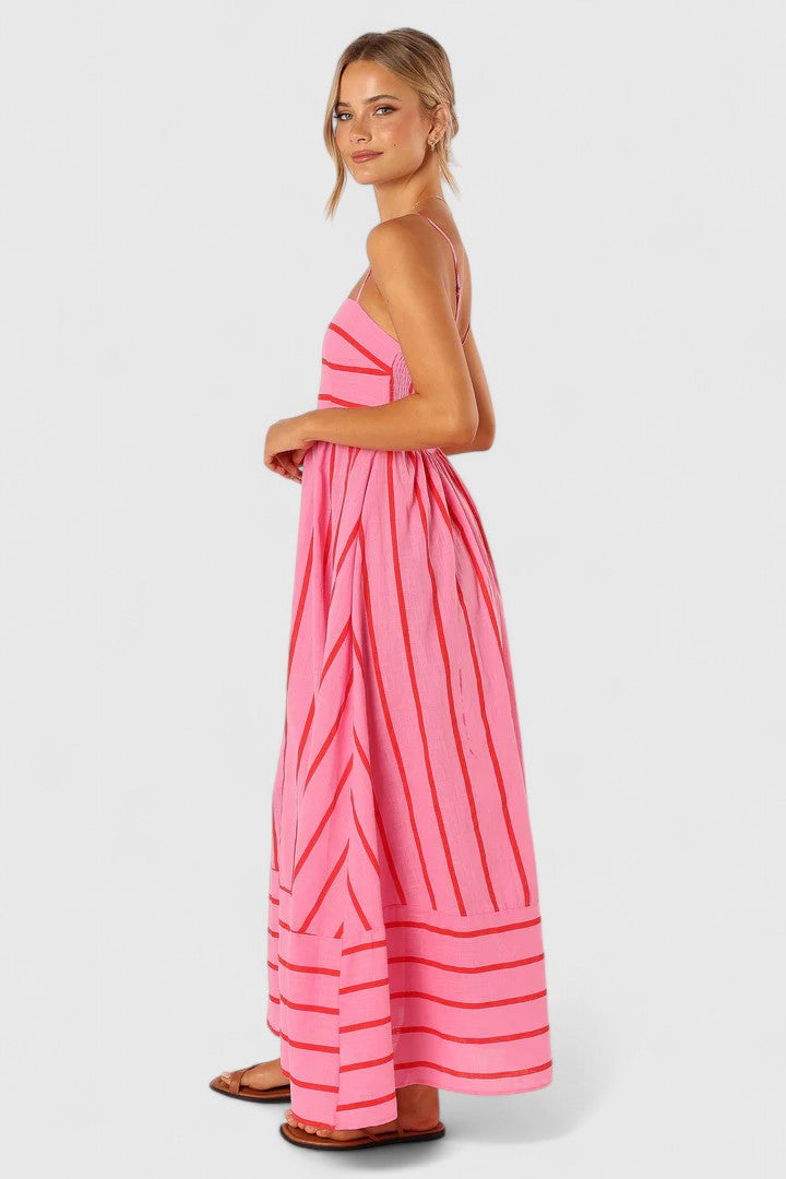 Robe longue rayée à encolure carrée — Amielle Paris