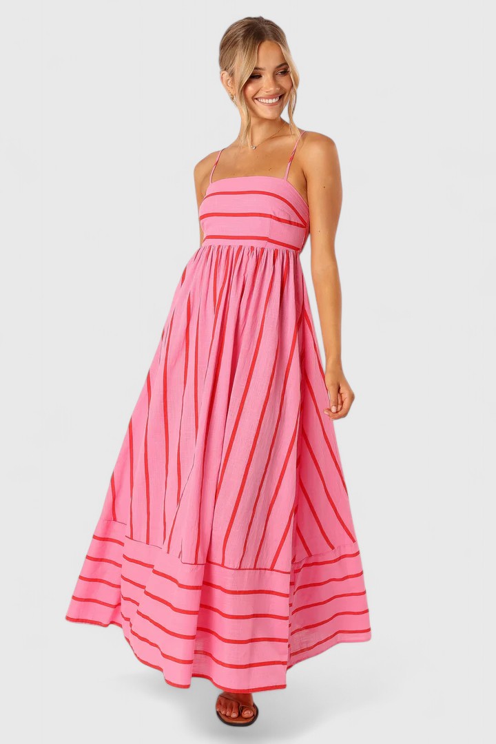 Robe longue rayée à encolure carrée — Amielle Paris