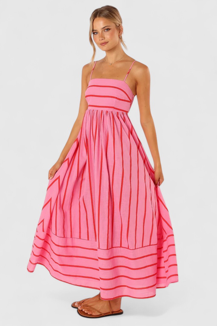 Robe longue rayée à encolure carrée — Amielle Paris