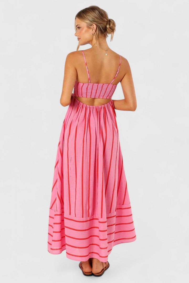 Robe longue rayée à encolure carrée — Amielle Paris