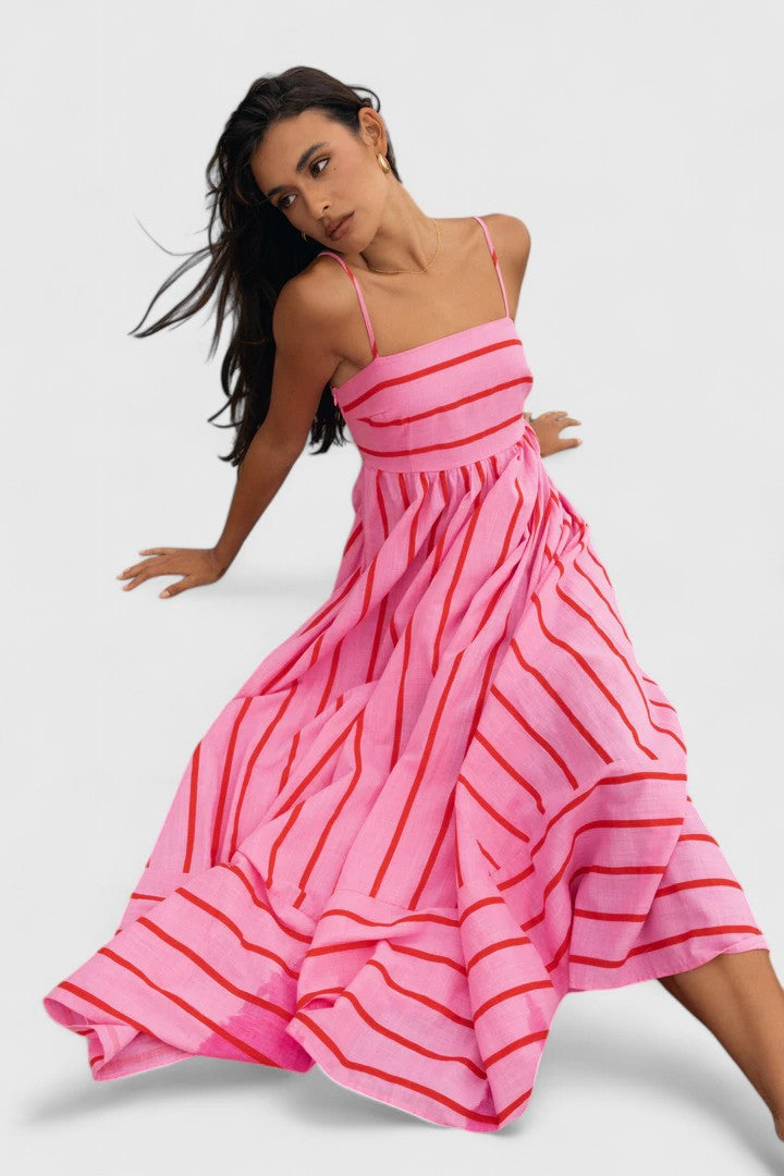 Robe longue rayée à encolure carrée — Amielle Paris