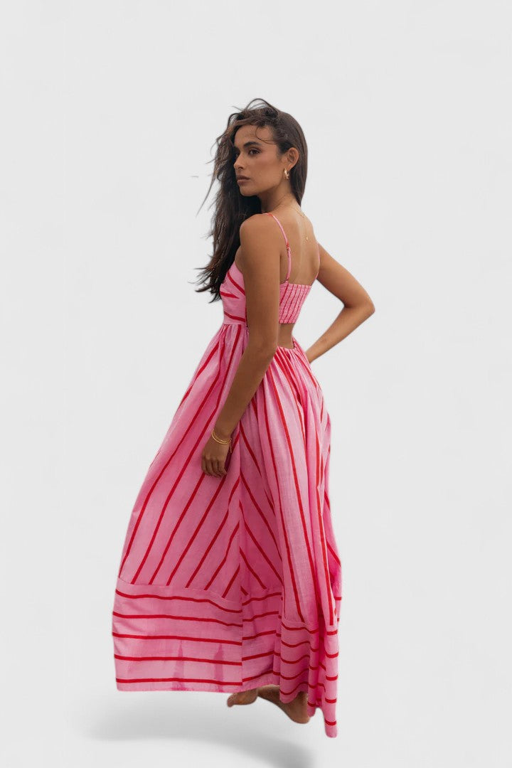 Robe longue rayée à encolure carrée — Amielle Paris