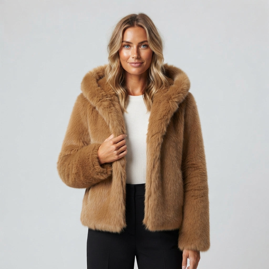 Manteau ample en fausse fourrure à capuche — Amielle Paris