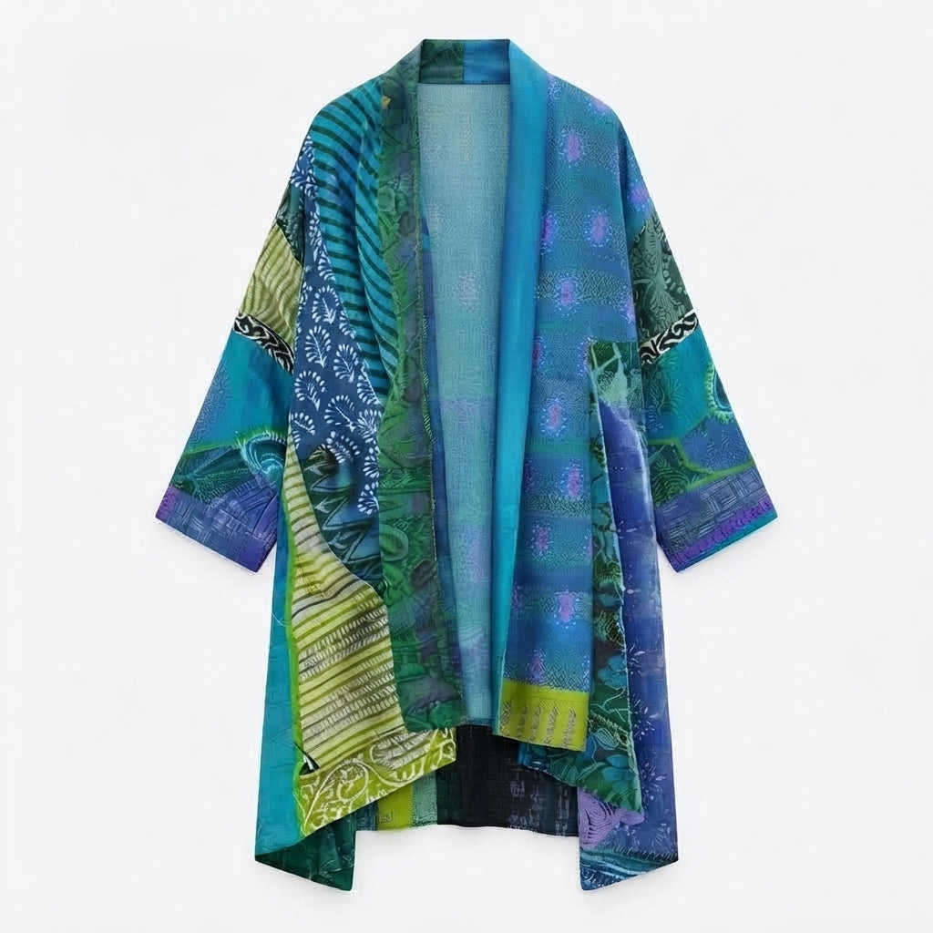 Gilet long façon kimono à imprimé patchwork — Amielle Paris
