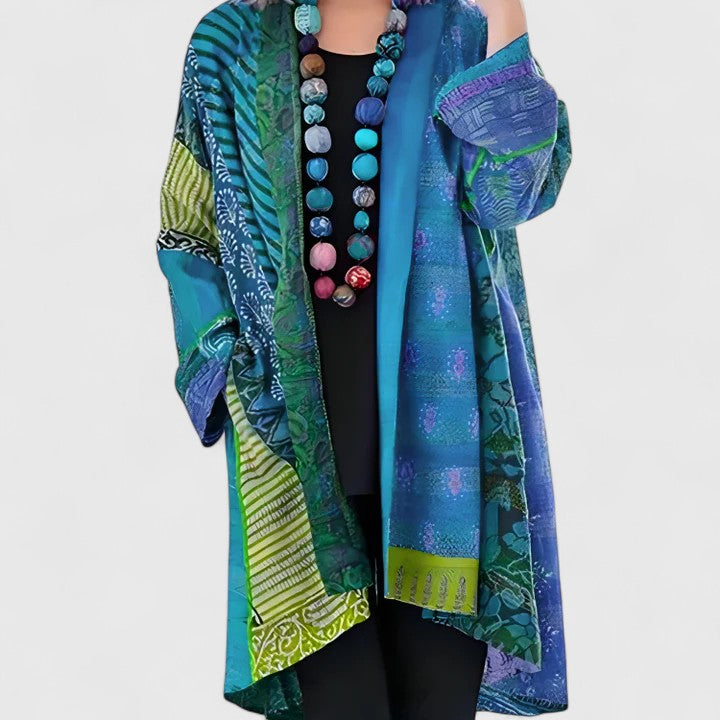 Gilet long façon kimono à imprimé patchwork — Amielle Paris