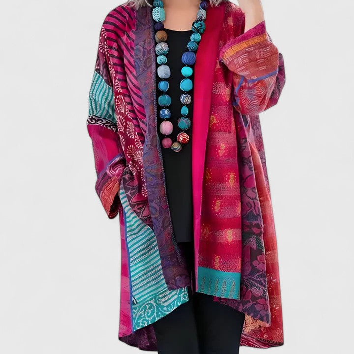Gilet long façon kimono à imprimé patchwork — Amielle Paris