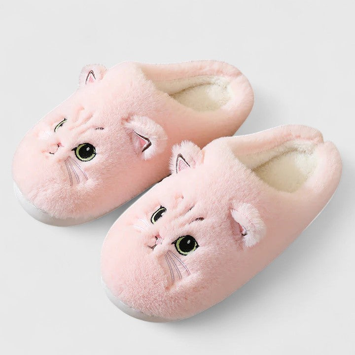 Chaussons duveteux à motif chat — Amielle Paris
