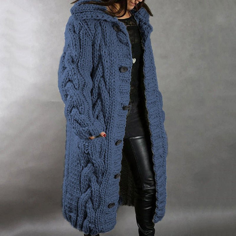 Gilet long à capuche en maille torsadée — Amielle Paris