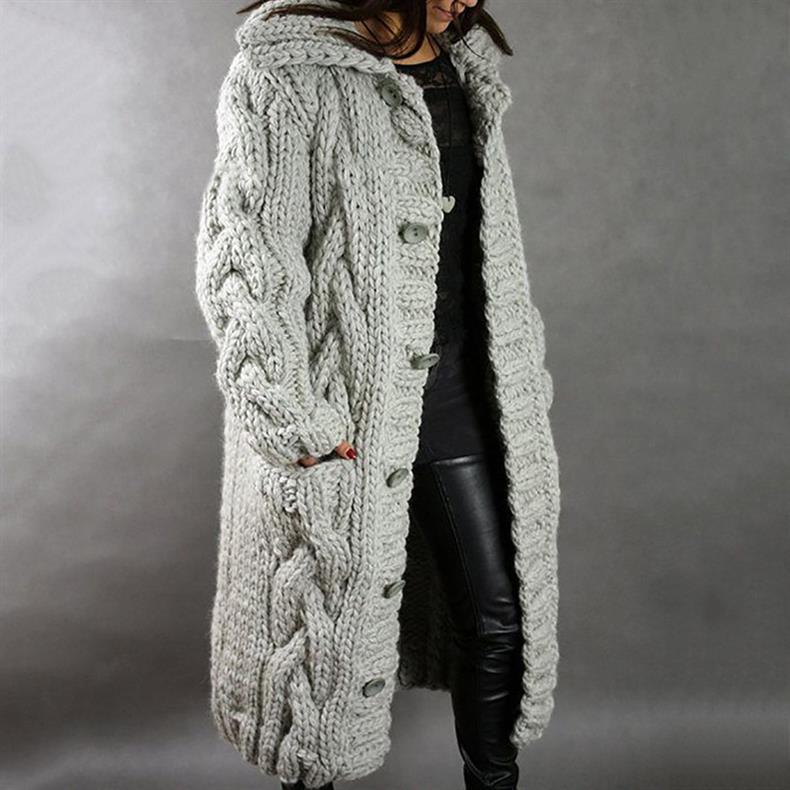 Gilet long à capuche en maille torsadée — Amielle Paris