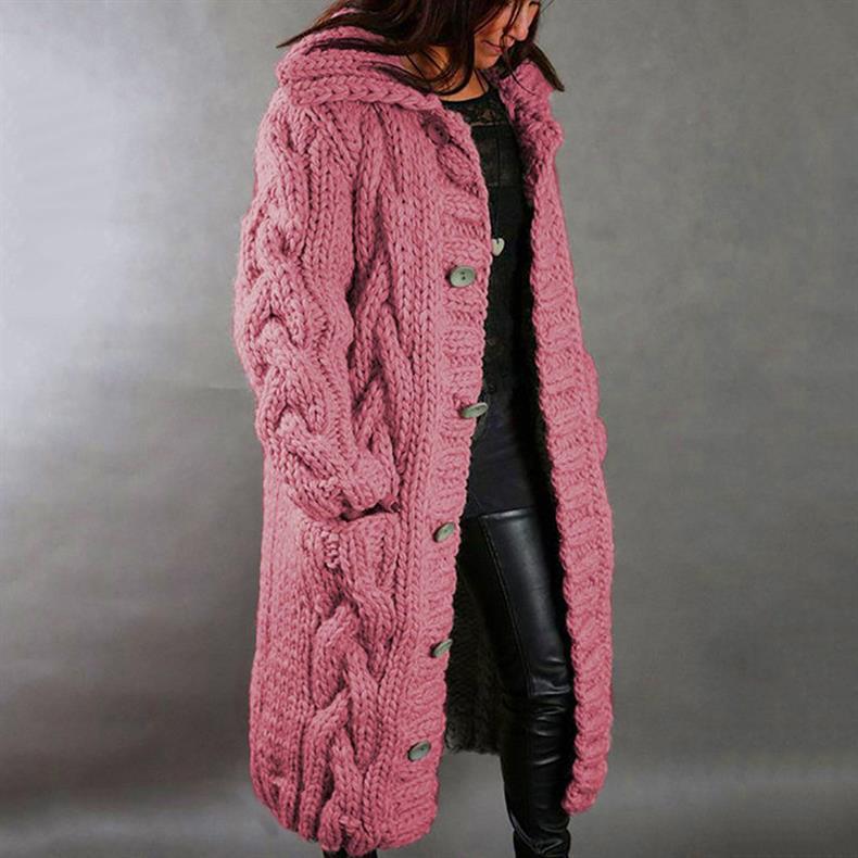 Gilet long à capuche en maille torsadée — Amielle Paris
