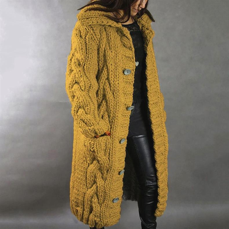 Gilet long à capuche en maille torsadée — Amielle Paris