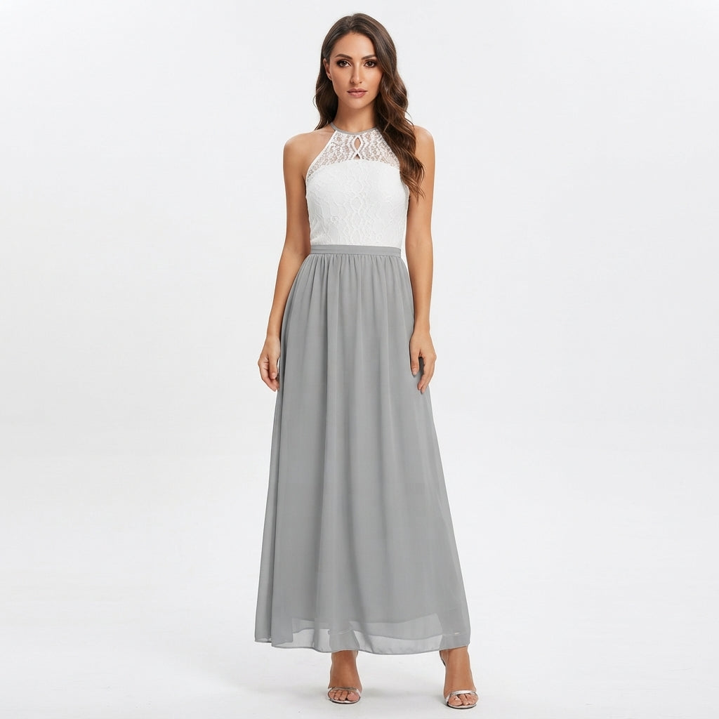 Robe longue à encolure américaine et corsage en dentelle — Amielle Paris