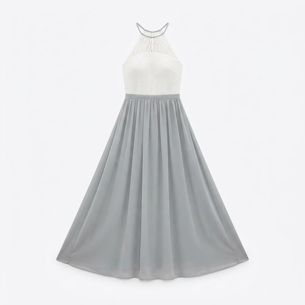 Robe longue à encolure américaine et corsage en dentelle — Amielle Paris