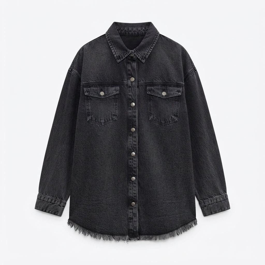 Veste en jean ample à ourlet effiloché — Amielle Paris